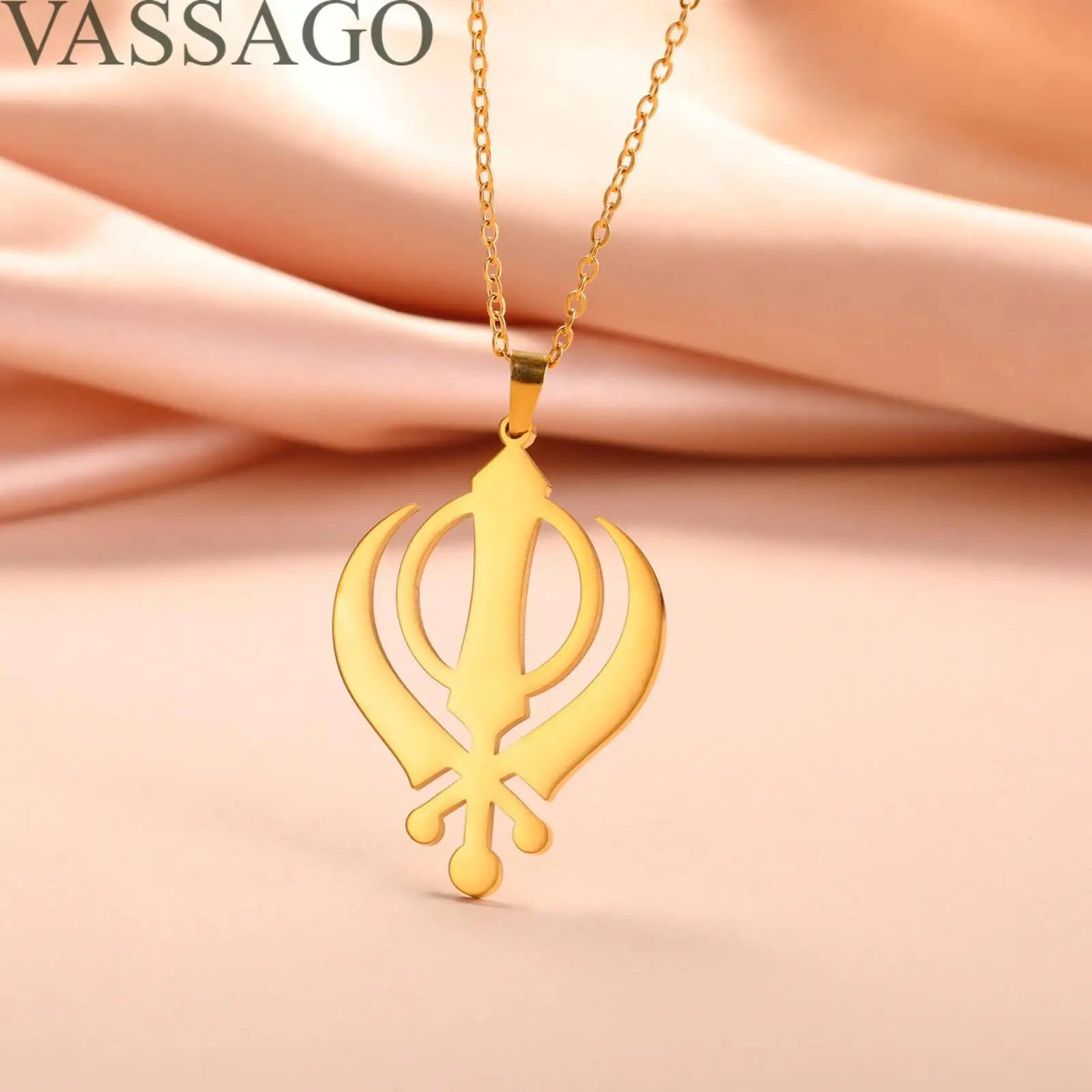 Sikhism Necklace Sikh Khanda Sword Necklace for Women Men Stainless Steel Sikhs Necklaces Sword Symbol Pendant Religious Jewelry