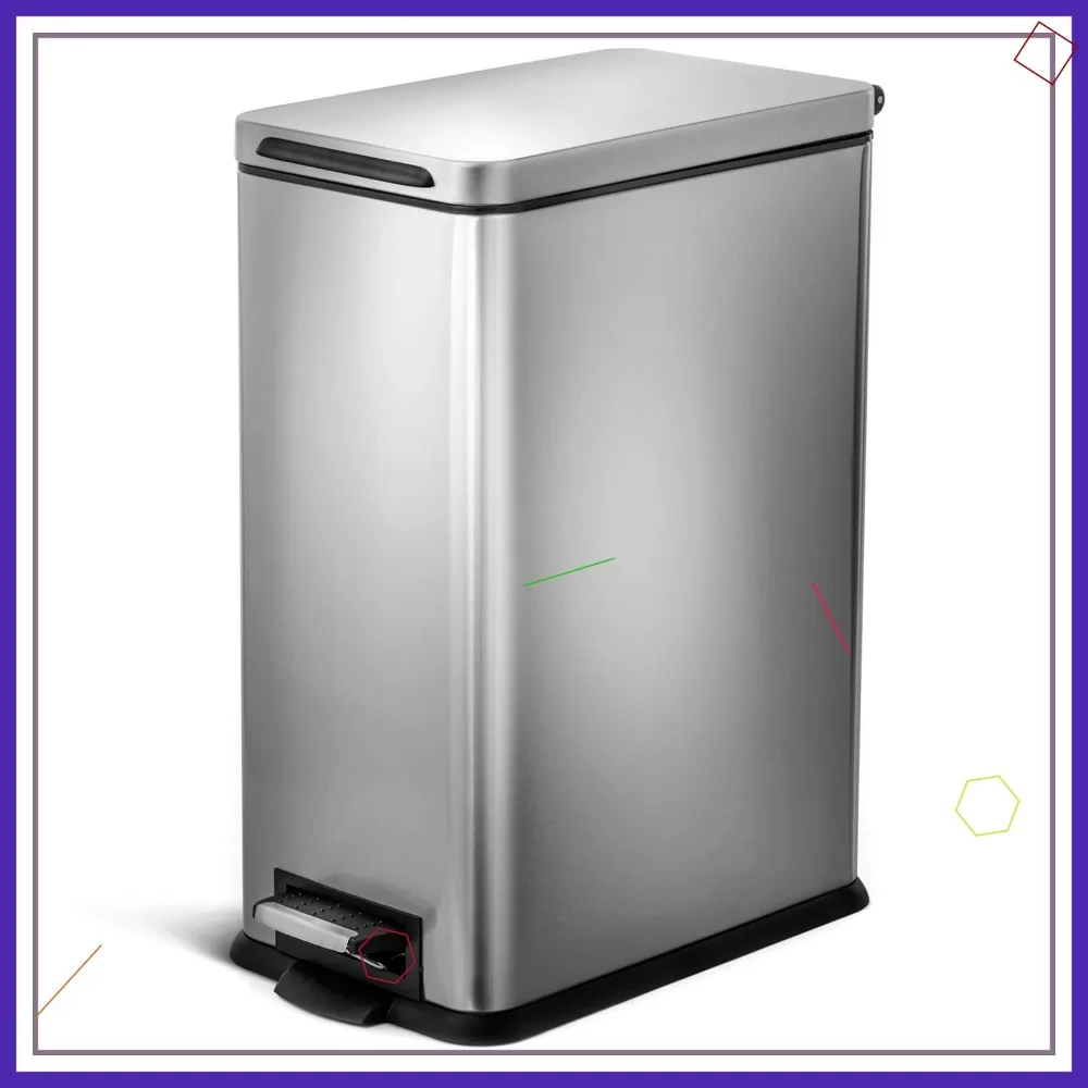 

Slim 8-Gallon Kitchen Trash Can with Soft-Close Lid, Foot Pedal, and Removable Liner in Stainless Steel Silver