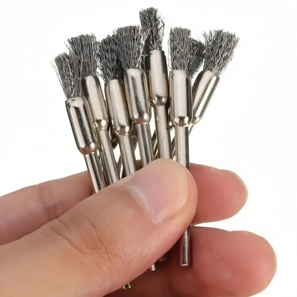 10Pcs Mini Stainless Steel Wire Wheels Brushes Polishing Tools with Handle and Pen Shape for Polishing Rotary Tools Metal Rust