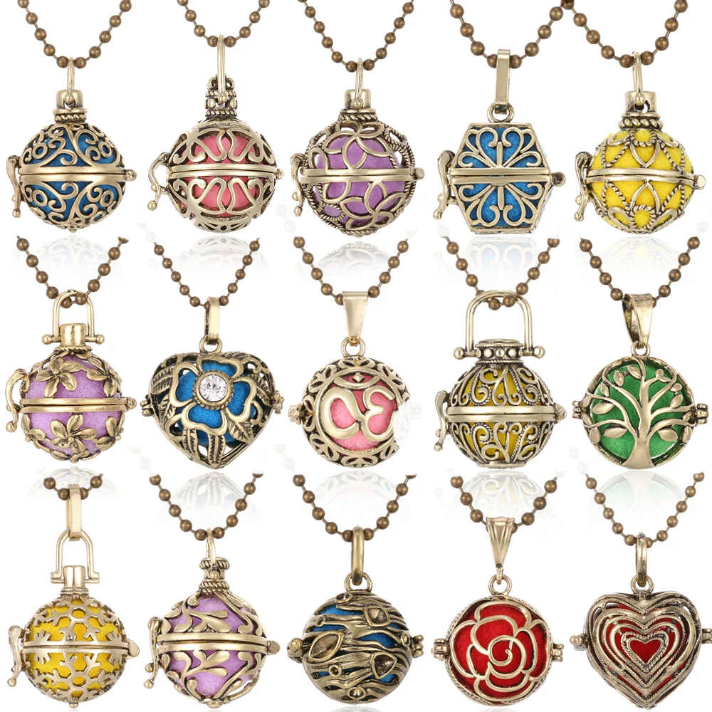 10PCS Wholesale Mexico Chime Angel Wings Music Ball Necklace Vintage Perfume Aromatherapy Essential Oil Diffuser Locket Necklace