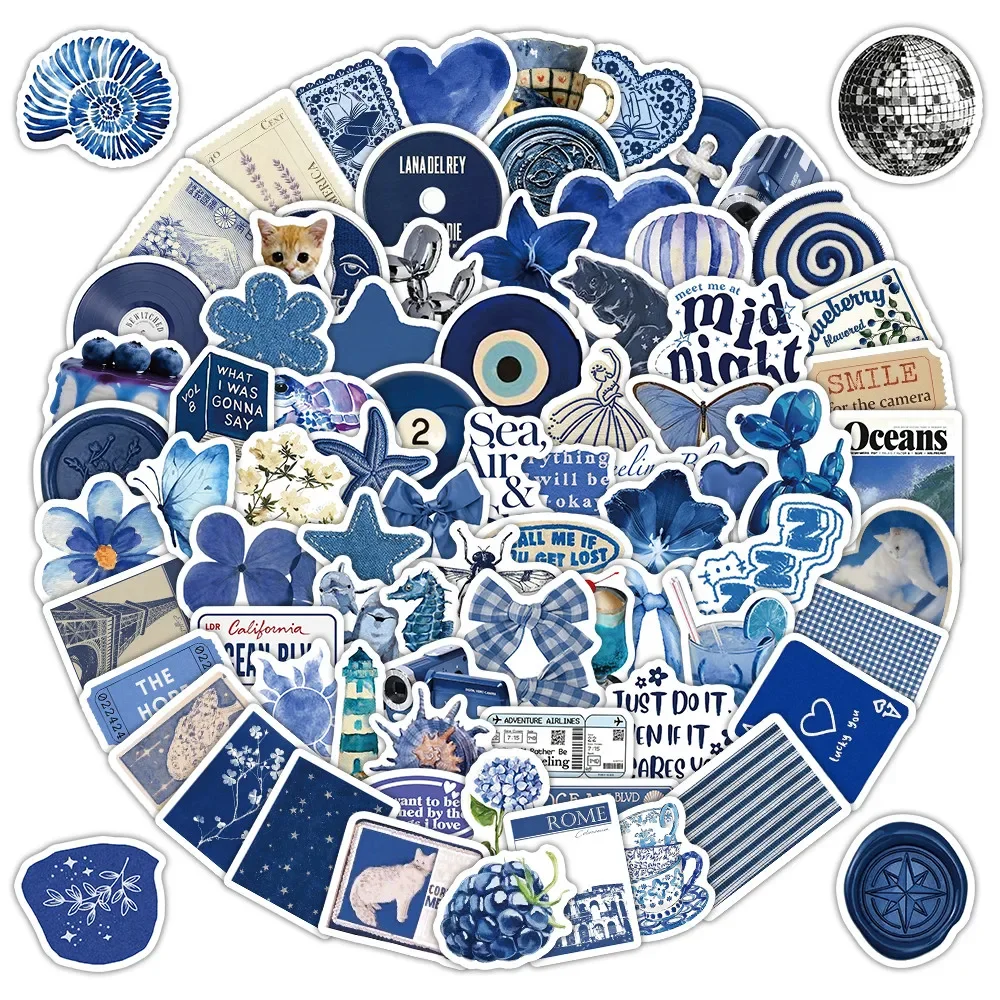 103 Sheets Blue Element Stickers, Aesthetic Decorative Decals for Phone Case Laptop Journal Golden Memory Stickers Store
