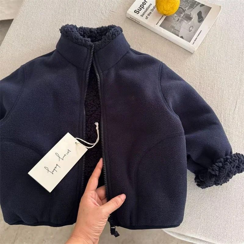 Children Winter Plush Coats Kids Casual Solid Versatile Outdoor Thick Outerwear Girls Boys Daily Comfortable Thermal Jacket 2
