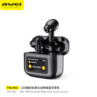 AWEI T56 ANC Wireless Bluetooth V 5.4 Earphones Noise Reduction Headphones Full-Color LED Touchscreen TWS Sport Headest With Mic