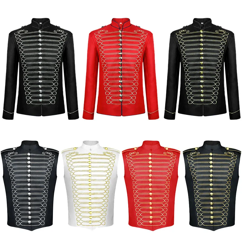 Chaqueta Medieval para hombre Steampunk Hussar banda de marcha baterista militar desfile chaqueta abrigo chaleco disfraz Cosplay