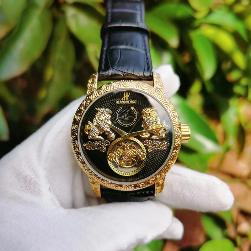 Carved Tourbillon Watch Double Qilin Tourbillon Machinery Luxury Wholesale Business Wristwatch Men Watch