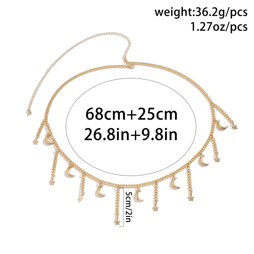 Liontin rumbai rantai pinggang seksi tubuh logam perhiasan gaun ikat pinggang bulan bintang rantai perut wanita