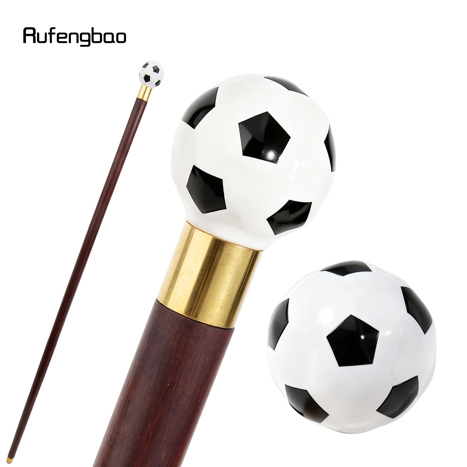 Black White Football Ceramic Round Head Wooden Single Joint Stick Decorative Cospaly Party Wood Cane Halloween Wand Crosier 90cm