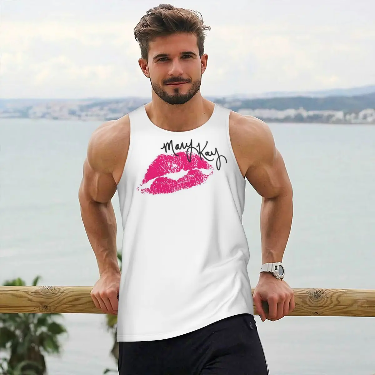 Mary Kay Cosmetics gimnasio tanque culturismo chaleco Fitness camisetas sin mangas secado rápido hombres entrenamiento ropa deportiva