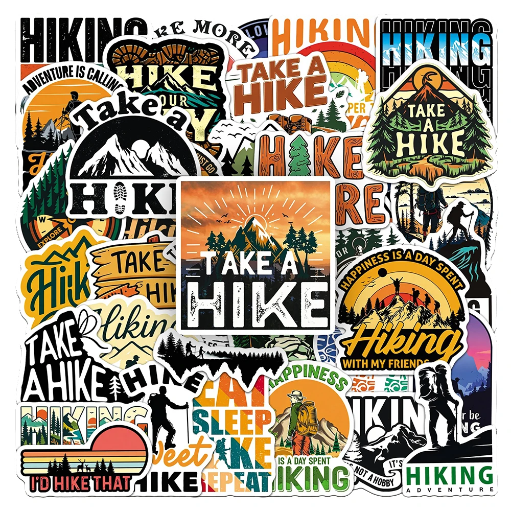 10/30/50pcs Outdoor Forest Hiking Adventure Stickers Hike Travel Cartoon Decals Water Bottle Notebook Phone Waterproof Sticker