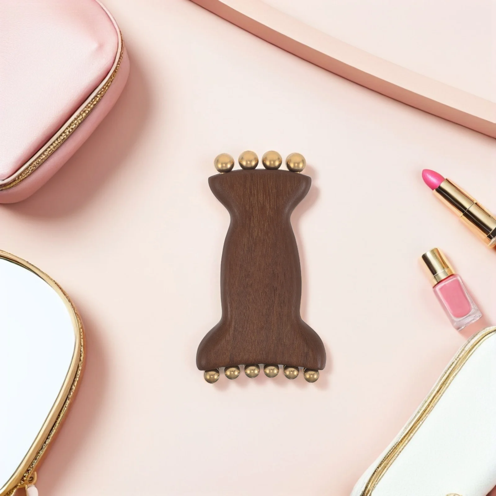 木製フェイシャルマッサージャー：天然素材の手作りマッサージツール、顔、首、体用ビーズ付き - ポータブルな手動かっさ（グアシャ）スキンケア用