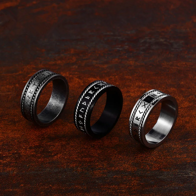 New Updated Style Viking Rune Chain Stainless Steel Mens Ring Simple Retro Unique For Male Boy Jewelry Creativity Gift Wholesale