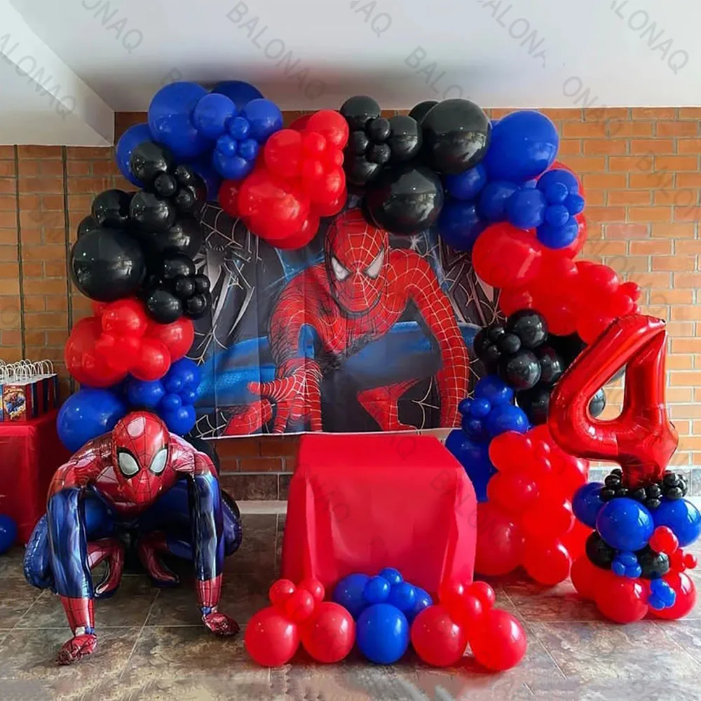 124pcs Super Hero Balloon Red Spiderman Foil Balloons Kids Birthday Party Decoration Baby Shower 3 4 5 6 7 Years Birthday Party