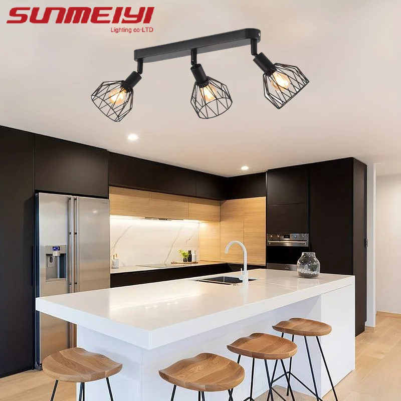 LED Ceiling Light Fixture Black Iron Farmhouse Kitchen Dining Table Hallway Bathroom Bedroom E14 Bulb Ceiling Light