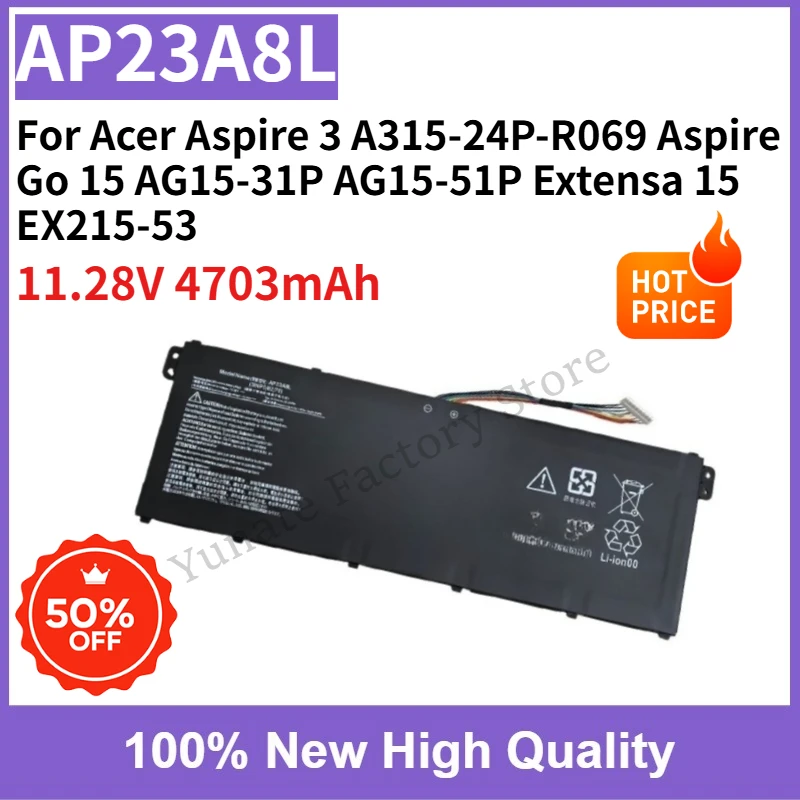 

New AP23A8L Laptop Battery 11.28V 4703mAh for Acer Aspire 3 A315-24P-R069 Aspire Go 15 AG15-31P AG15-51P Extensa 15 EX215-53