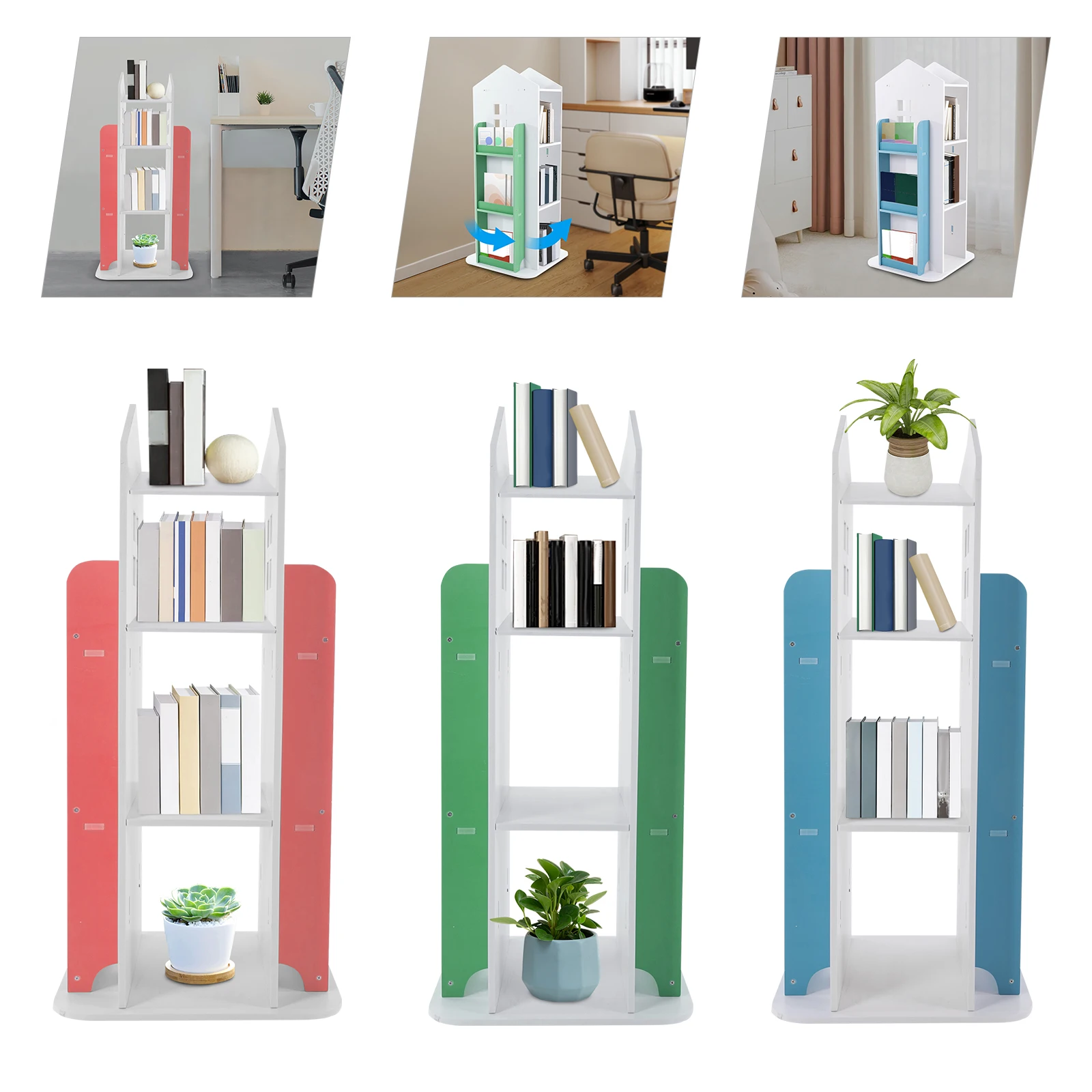 360° Rotating Bookshelf, Kids Bookshelf with Baffles, Revolving Corner Bookshelf for Children's Bedrooms, Study Rooms