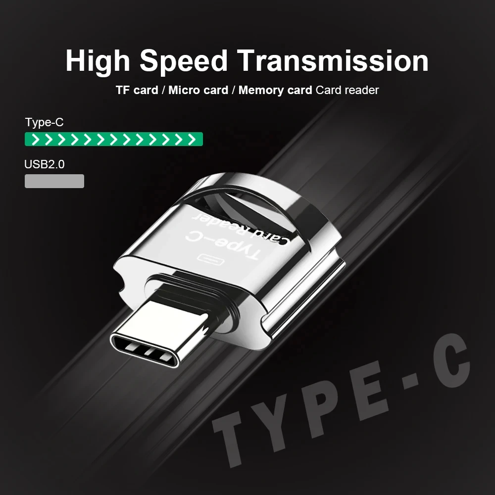 Mini Type C TO TF Card Reader with Chain Micro SD/Camera Cardreader High Speed Transmission Smart Memory Card Reading for Laptop