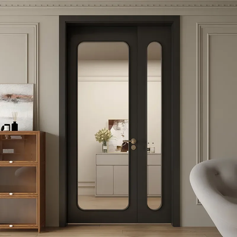 Retro Solid Wood Double Door Black Paint Finish for Bedroom Study Custom Mother Child Folio Design Manufacturer Direct