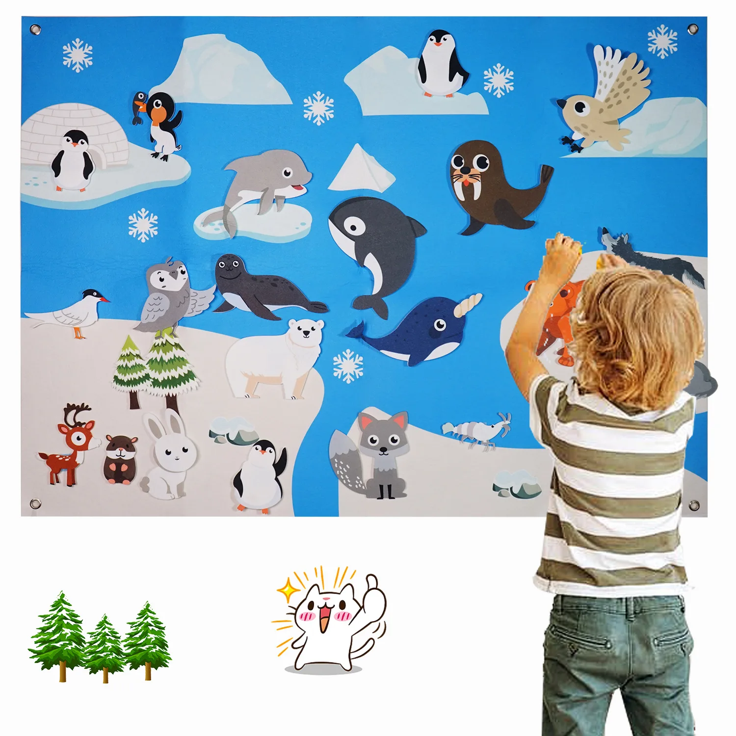 

Montessori Polar Animals Felt Storytelling Set - Arctic & Antarctic Ocean Wildlife Flannel Board Educational Toy