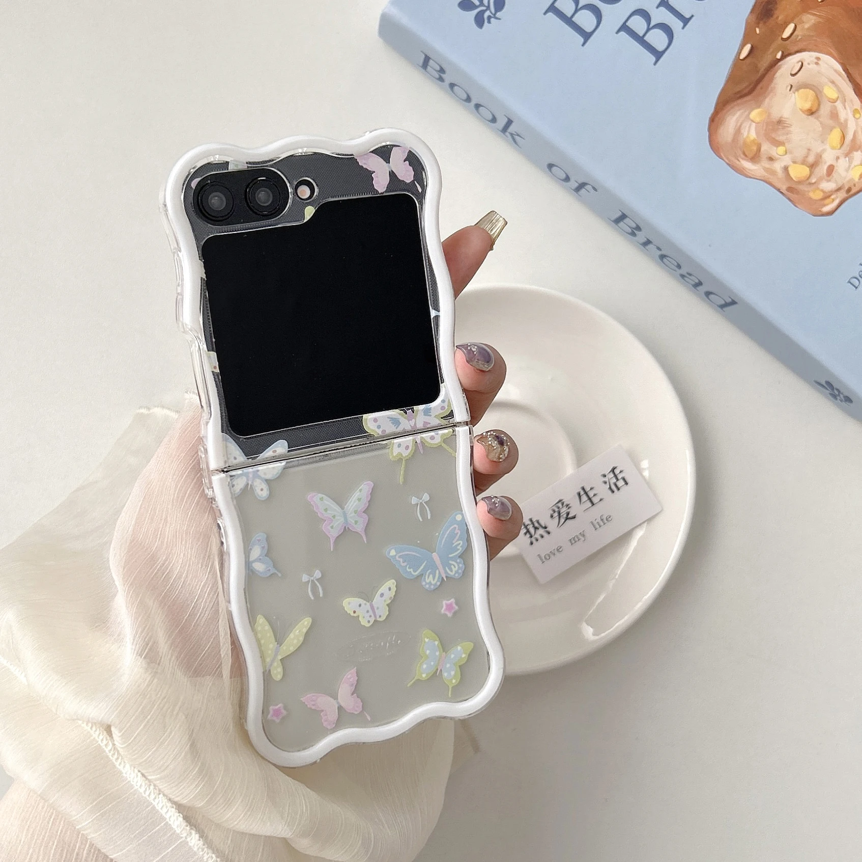 Back Cover For Samsung Galaxy Z Flip 6 5 4 Case Colorful Butterfly with Bracelet Chain Soft Tpu Shockproof Phone Case