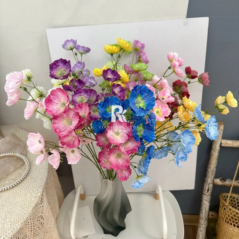 

12 head 3D poppy simulation flower with high-end and realistic living room, desktop potted plants, wedding shooting props