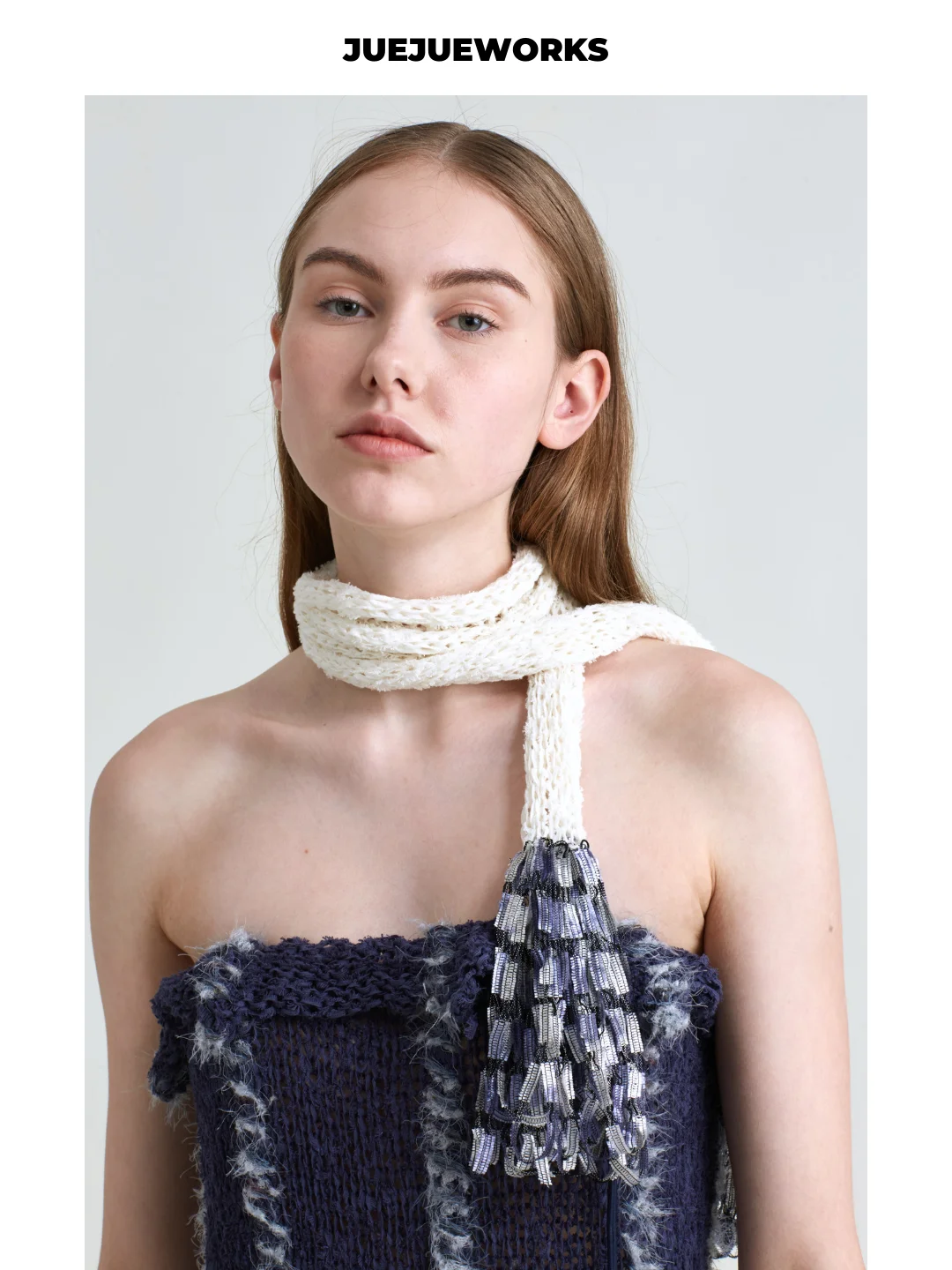 JUEJUEWORKS Original Hand-Knitted High Elastici Pure Wool Blue Long Dr Multi-Wear Sle Commute Faion Polyester Fiber