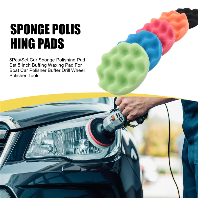 

AB08-8 шт./компл., набор автомобильных губок для полировки, 5-дюймовая полировальная вощеная подушечка для лодки, полировщик автомобиля, буферная дрель, инструменты для полировки колес