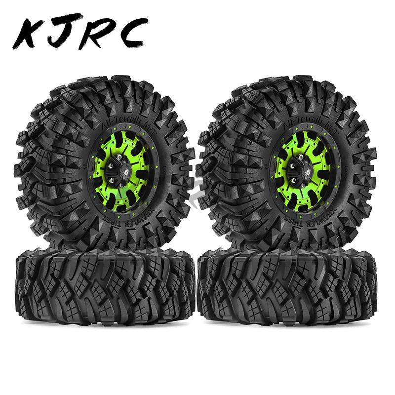 

4pcs 110mm Metal 1.9" Beadlock Wheel Rim Rubber Tire Set for 1/10 RC Crawler Car Traxxas TRX4 RC4WD D90 Axial SCX10 Pro MST