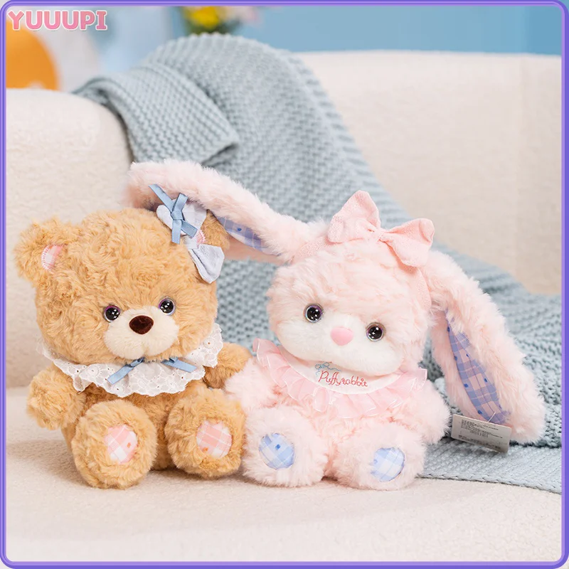 Lindo Puff conejo oso juguetes de peluche suave relleno orejas largas conejito muñeca divertido compañero para dormir decoración de la habitación niña regalo de cumpleaños