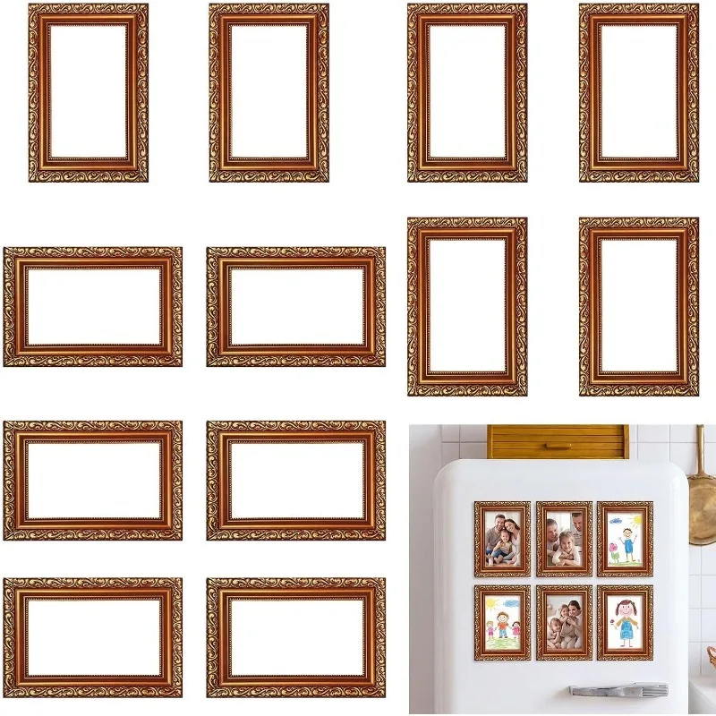 Capoda 12 Pack 4X6 Magnetic Photo Frame for Refrigerator Drawer, Gold Retro