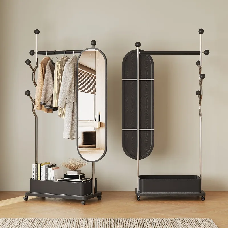 Medieval coat rack full-length mirror full-body mirror stainless steel movable entrance floor-to-ceiling bedroom household