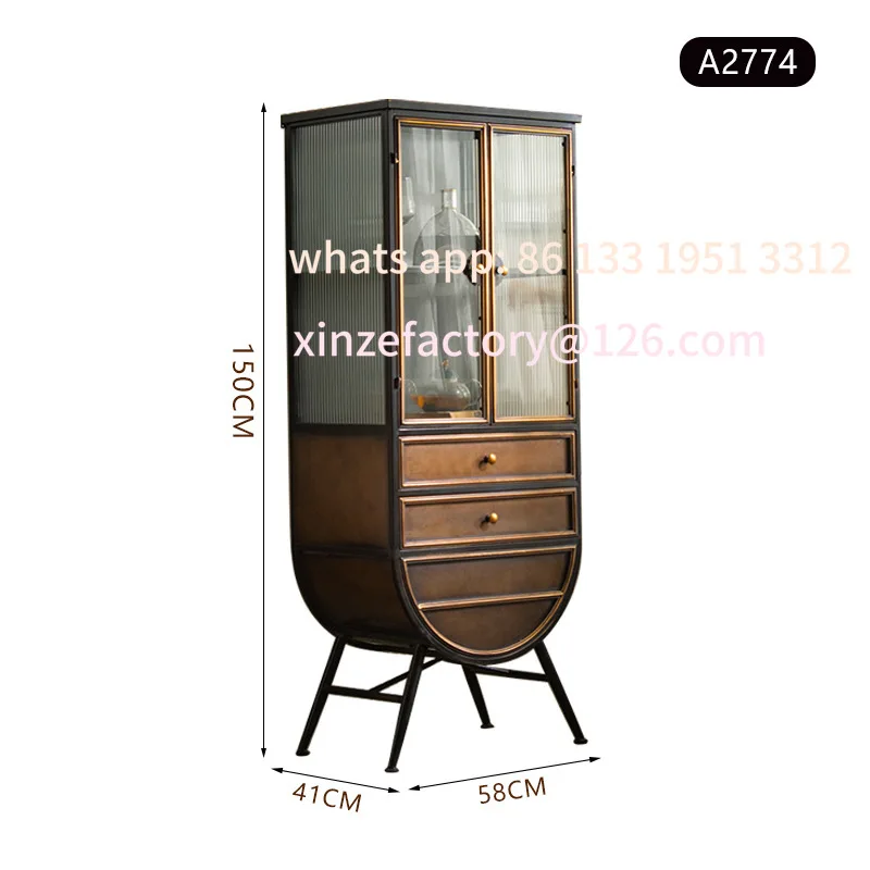 

Retro old iron dining cabinet, French simple multi-function glass cabinet, living room storage tea cabinet
