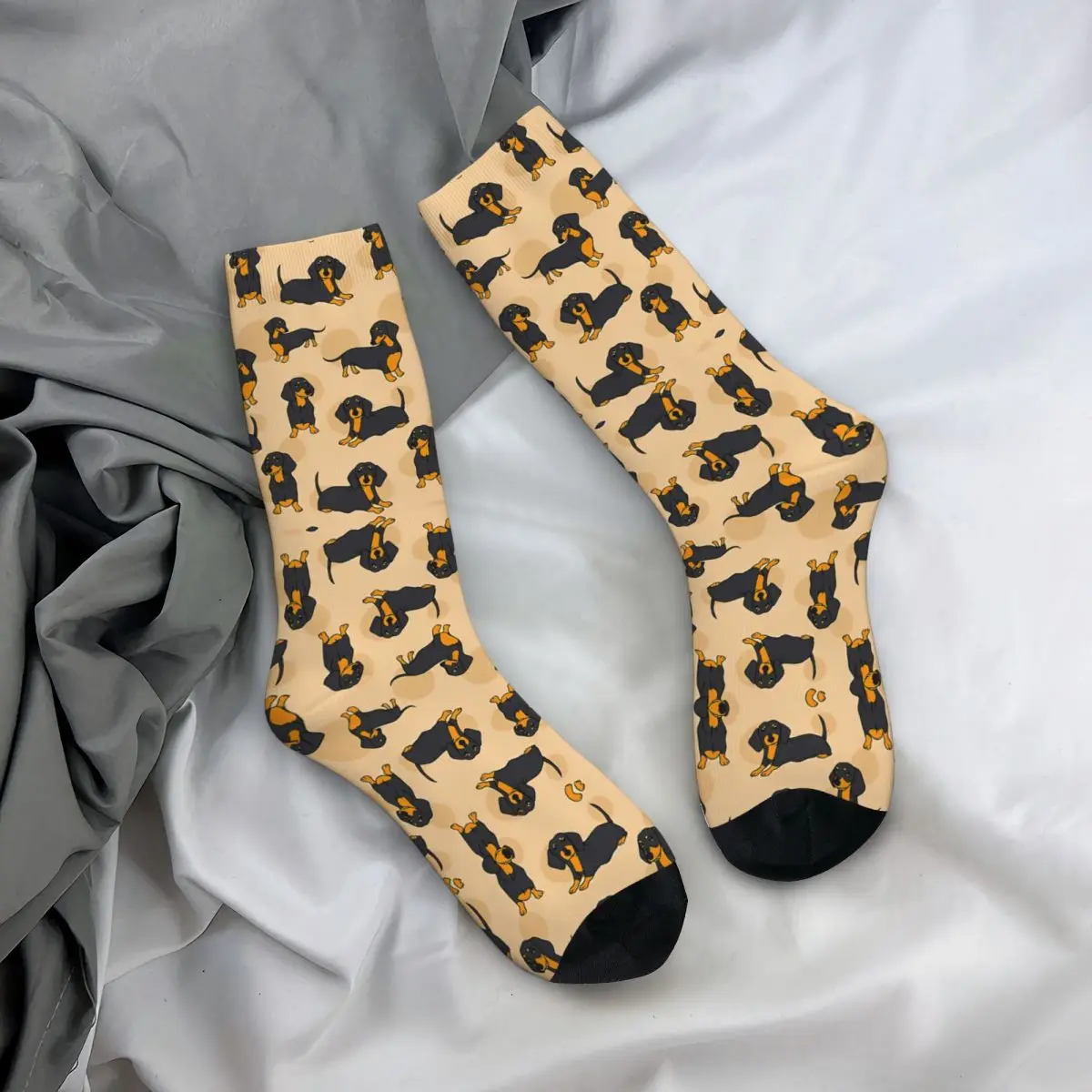 Crazy Sock for Men Blue Tan Smooth Dachshund Pattern Hip Hop Harajuku Dachshund Dog Printed Boys Crew Sock Novelty Gift