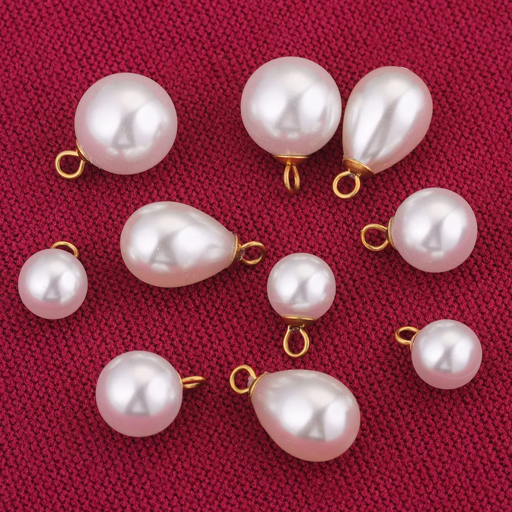 10pcs 8/12/14/16MM White Round Drop Imitation Pearls Earrings Charm Beads Stainless Steel Pendant for Jewelry Making Wholesale