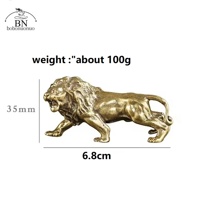 Antique Bronze Male Lion King Statue Small Ornaments Solid Copper Mountain Lions Miniature Figures Brass Sculpture Crafts Decor