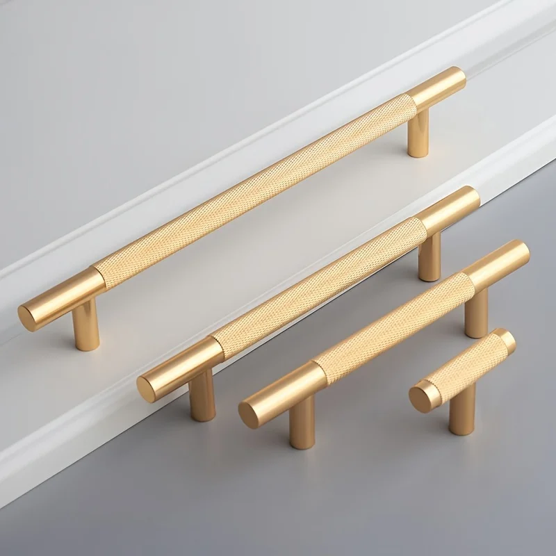 4Pcs Elegant Golden Knurled Drawer Pulls Polished Aluminum Furniture Cabinet Handles and Knobs Drawer Handles Wardrobe Door Pull