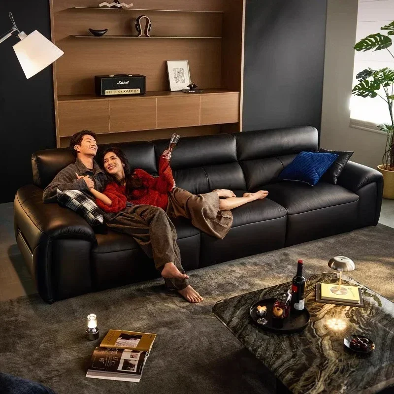Couch Home Furniture Sectional Sofa Modern Luxury Big Black Cow Black Sofa Genuine Leather Living Room Sofas And Seating