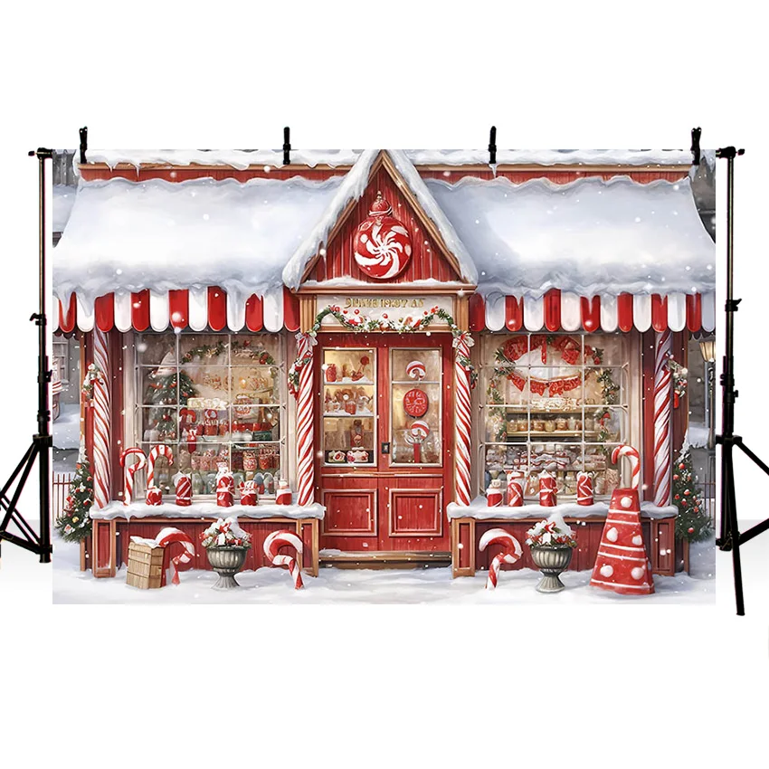 Mehofond Snow Christmas Candy Store Backdrop for Photography Family Kids Birthday Party Photo Crutch Decor Background Studio