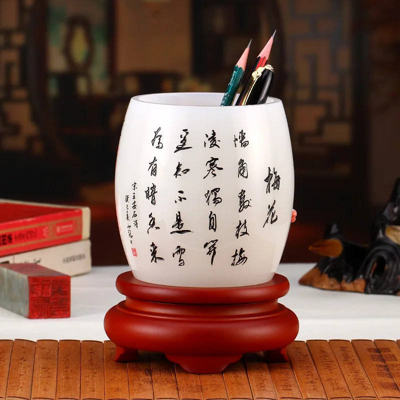 DSA glazed pen holder, enamel colored peony rotating pen holder, Chinese handicraft ornament commemorative gift