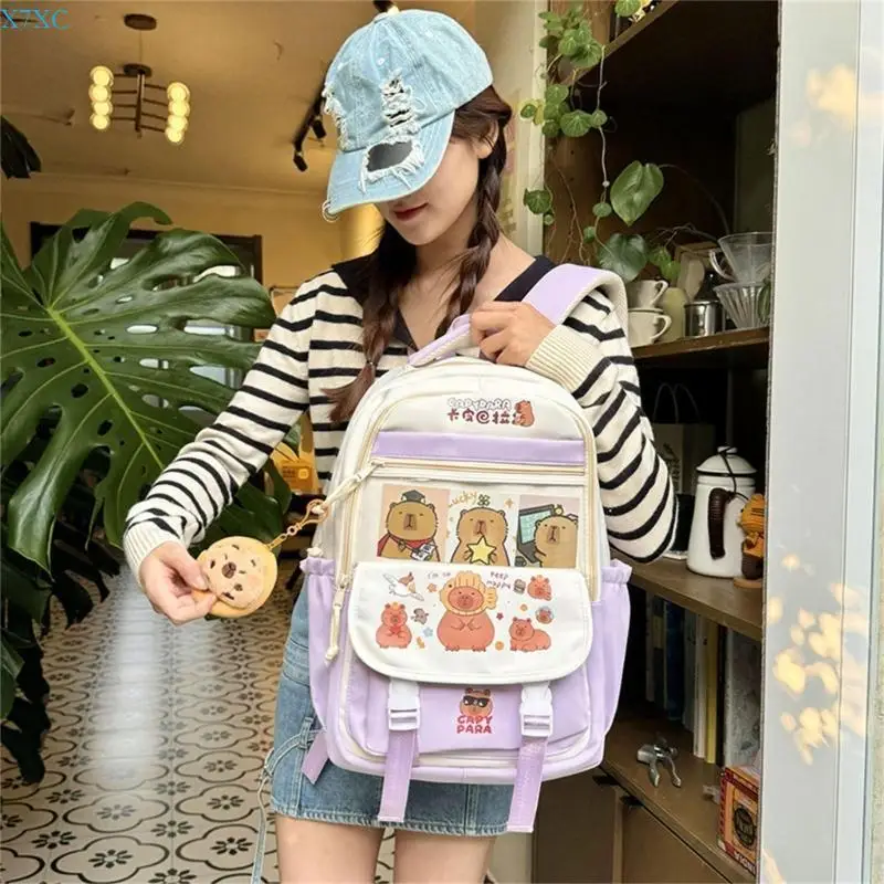X7XC Fashion Capybara Backpack With Spacious Interior Nylon School Bag Casual Daypack for Adventures And Short Trips