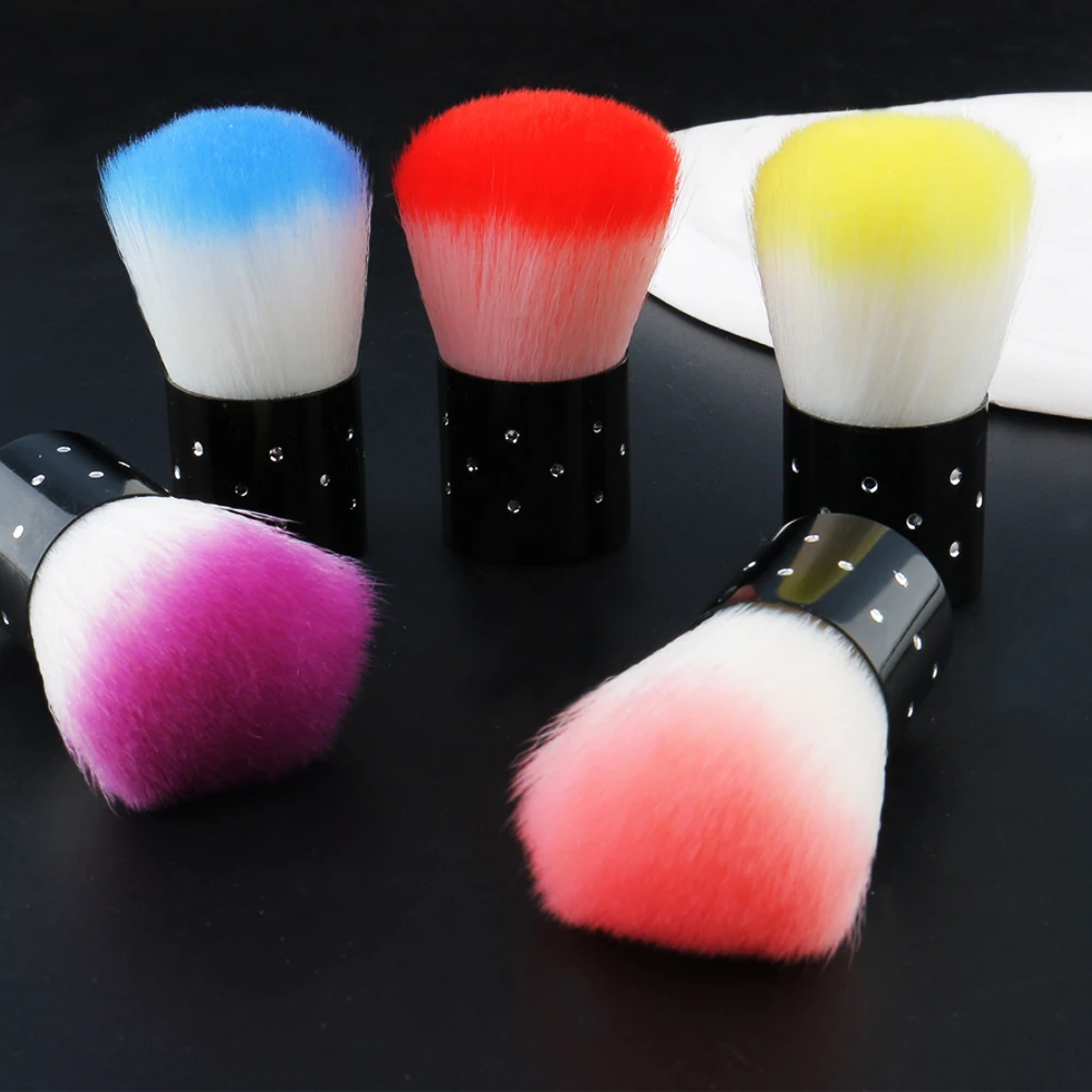

1Pc Round Head Nail Dust Cleaning Brushes Black Handle with Rhinestone Paint Gel Makeup Brush Manicure Equipment