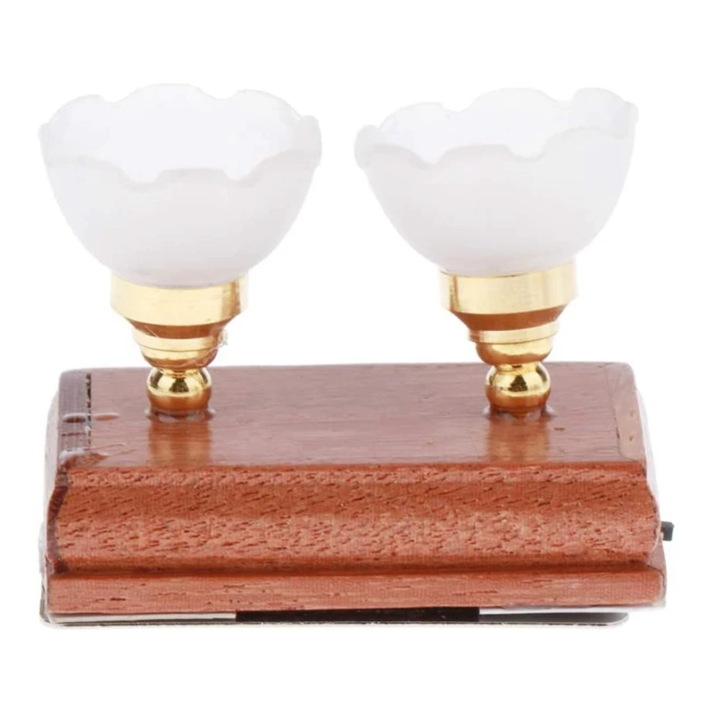 1:12 Dollhouse Double Head LED Ceiling Light,For Dollhouse Decor LED Battery Operated Dollhouse Ceiling Lamp, Dual Bulb