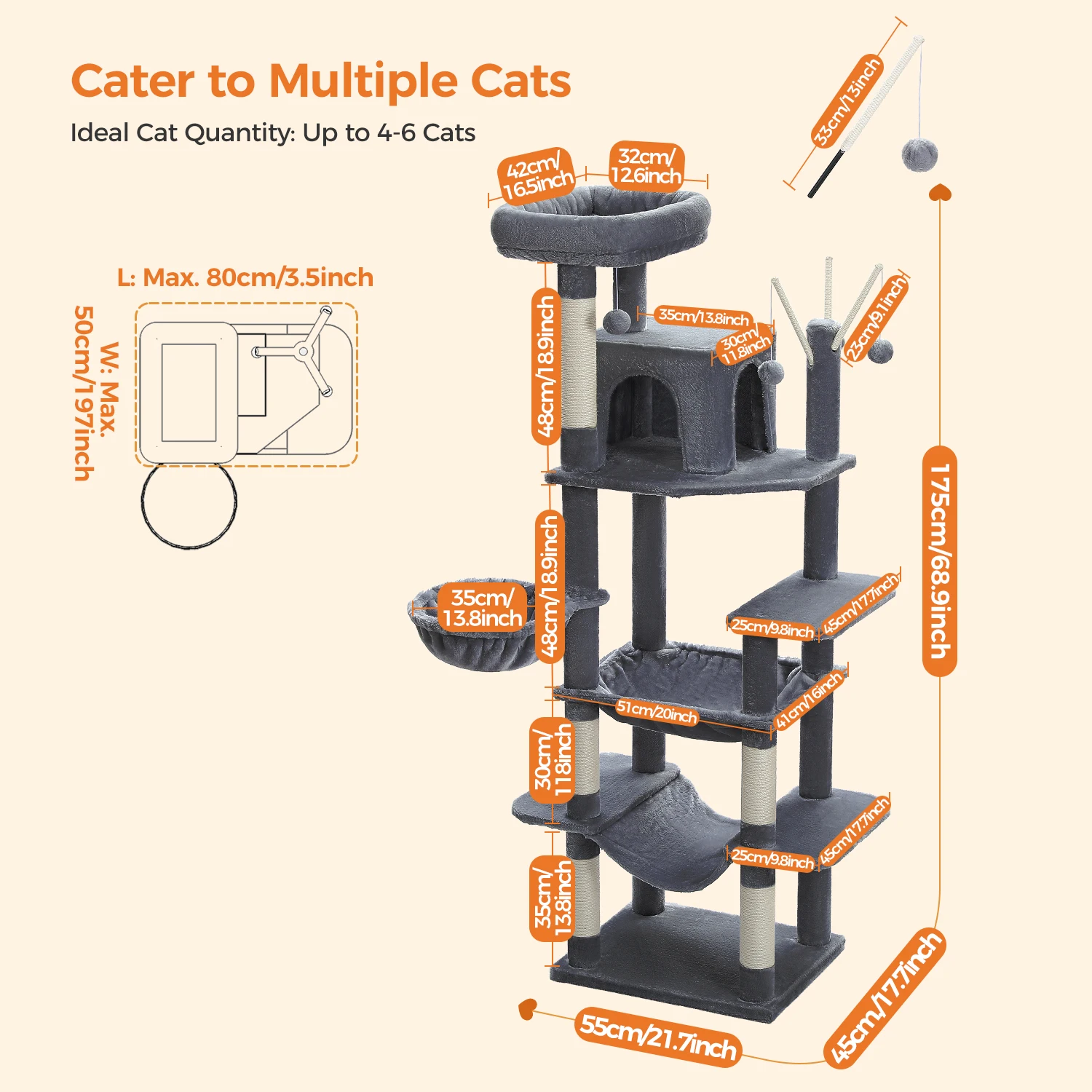 Large Cat Tree for Indoor Large Cats Tall Cat Tower for Fat Cats with Super Big Hammock, Cat Climbing Trees with Scratching Post image 6