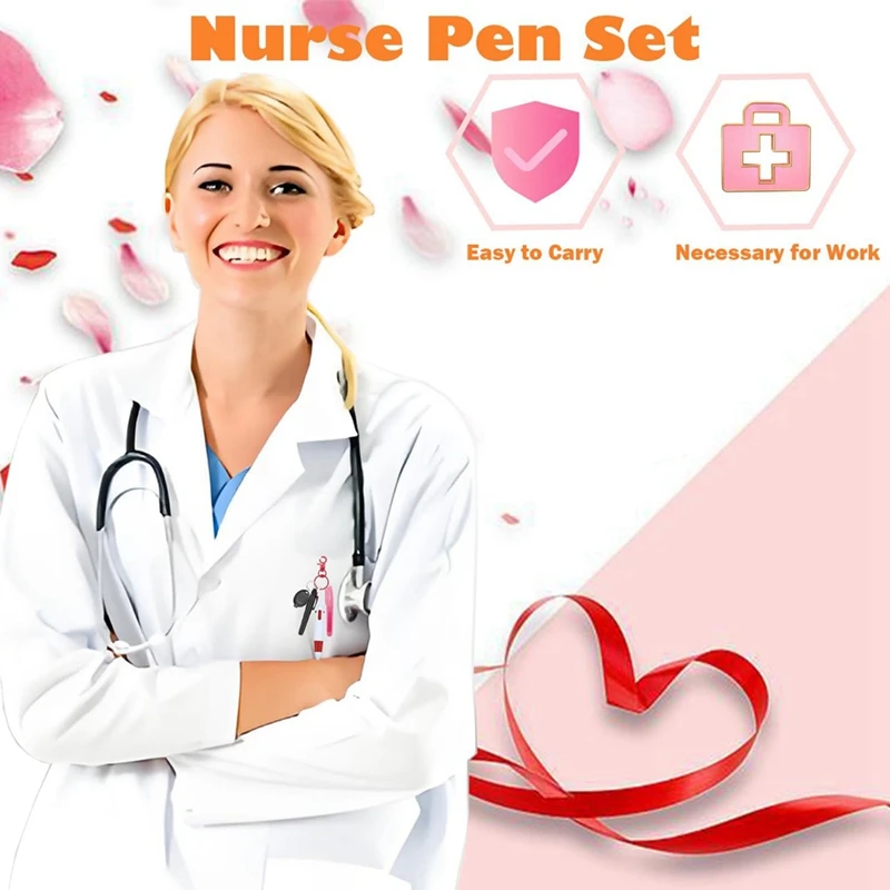 Nurse Pen Set, Badge Reel Pen Include Highlighter Permanent Marker Pen Led Keychain Flashlight Ball Pen Et 6 Sets