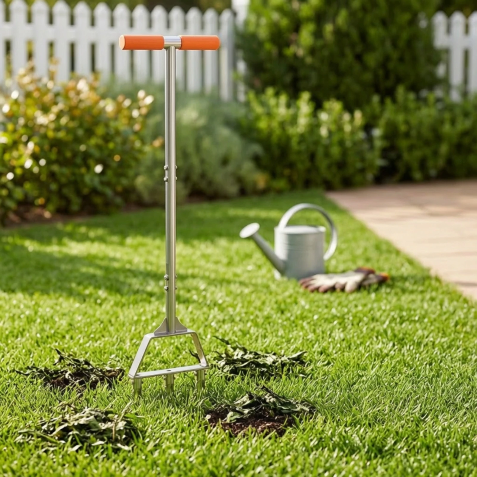 Lawn Aerator with 3 Hollow Tines Rust-Resistant Manual Lawn Aerator Soil Core Sampler with T-Handle Cushioned Grips Tool