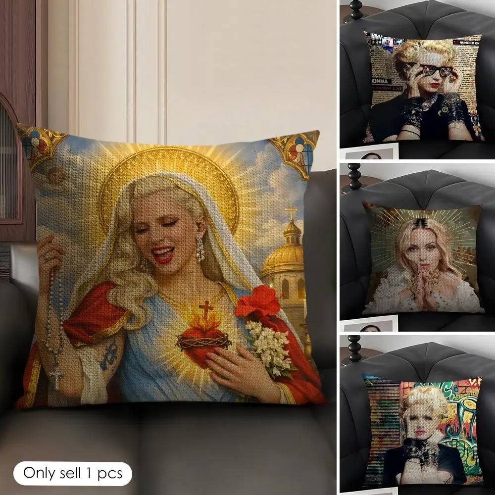 M-Madonna Like a Virgin Cushion Cover Natural Linen Organic Fabric Double-Sided Printing Sofa Home Decor Gift Pillow Case