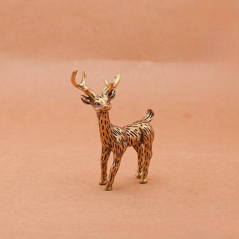 1 PC Copper Craft Antiqued Solid Brass Moose Miniature Small Ornament Study Office Desk Tea Pet Hand Fidget Home Decoration Gift