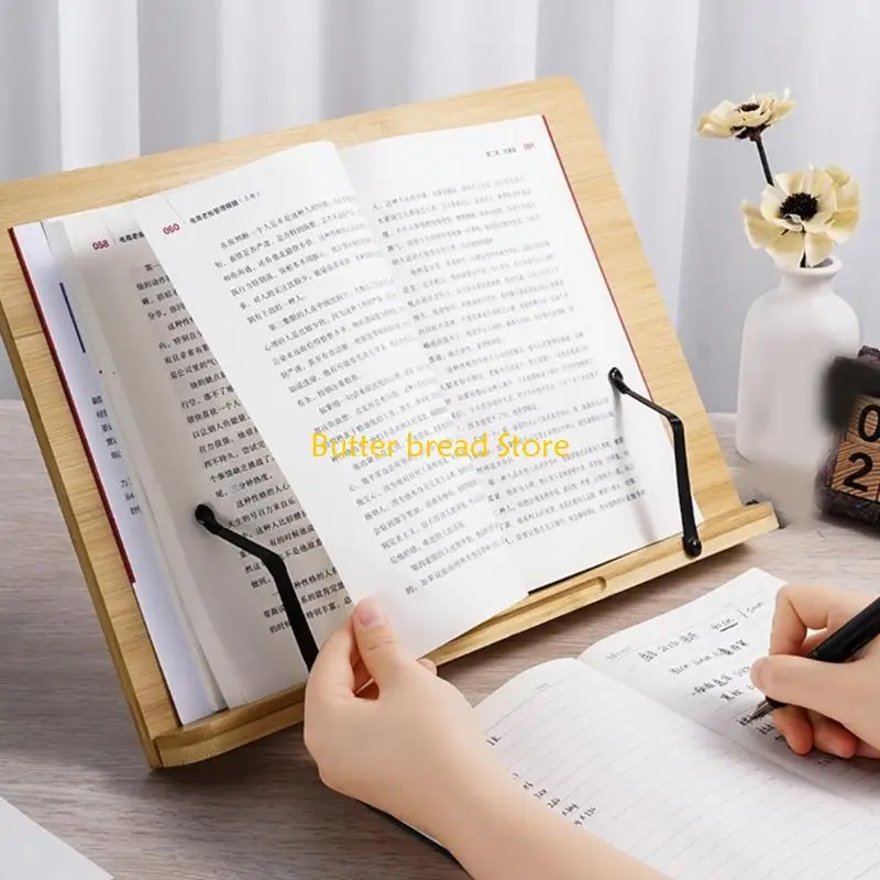 W89C Book Stand for Reading Textbook Book Holder with Metal Page Clip 6 Angles Adjustable for Textbooks Music Scores