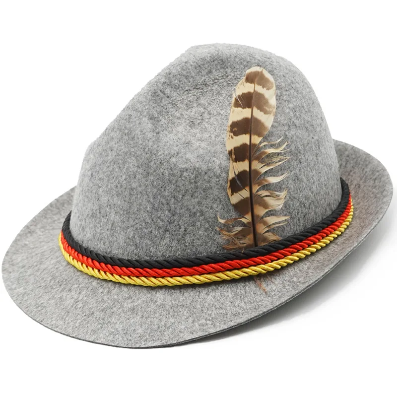 Oktoberfest-Chapeau de costume bavarois allemand pour hommes et femmes, chapeau avec plume, robe de paupières, vêtements de sauna, casquette vintage