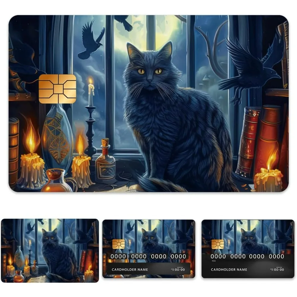 Magic Black Cat Credit Debit Card Skin Sticker Cover, Waterproof Scratch-Resistant and Attractive Card Skin Custom 4 Styles