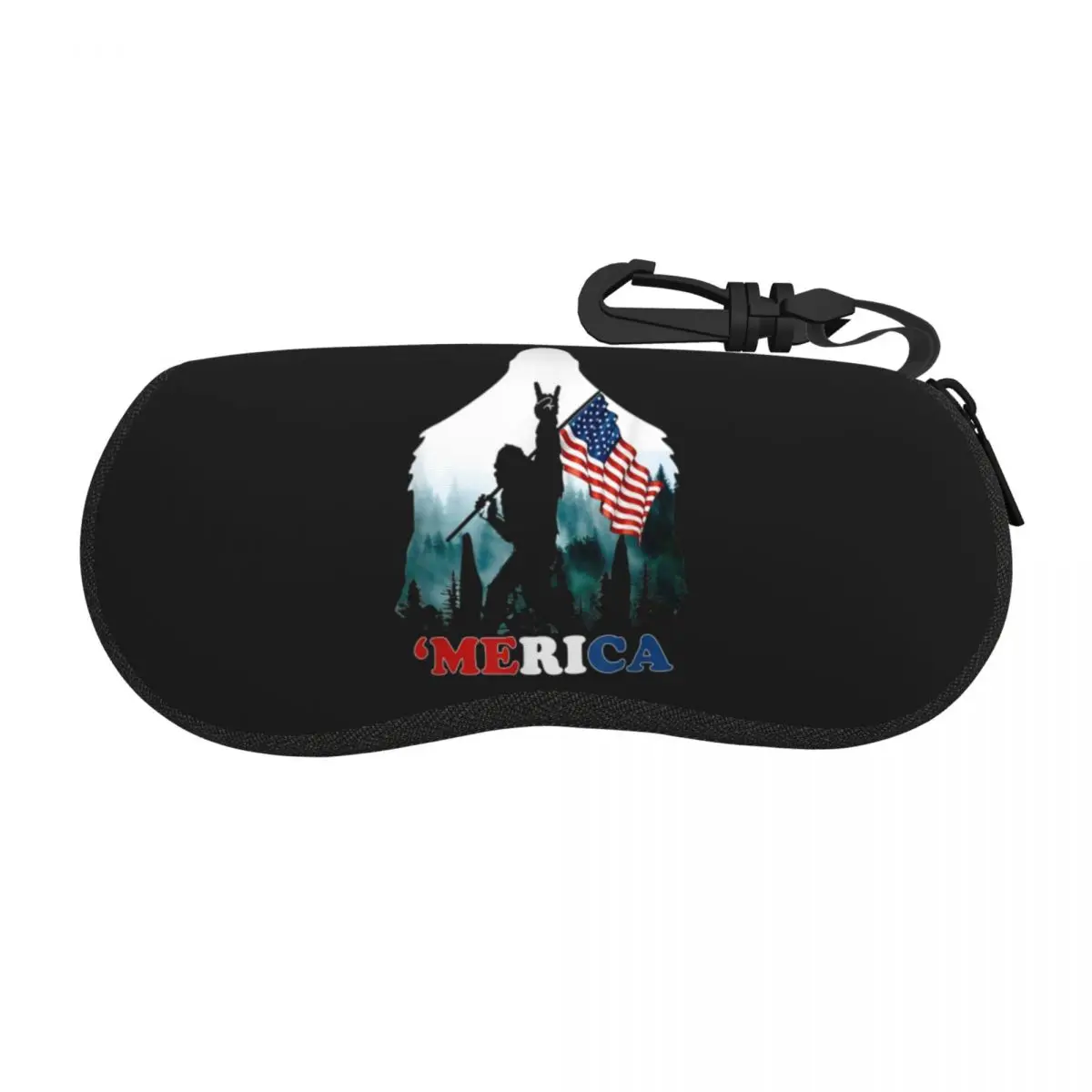 Custom Bigfoot Holding American Flag USA Shell Eyeglasses Protector Cases Men Women Sunglass Case Sasquatch Glasses Pouch